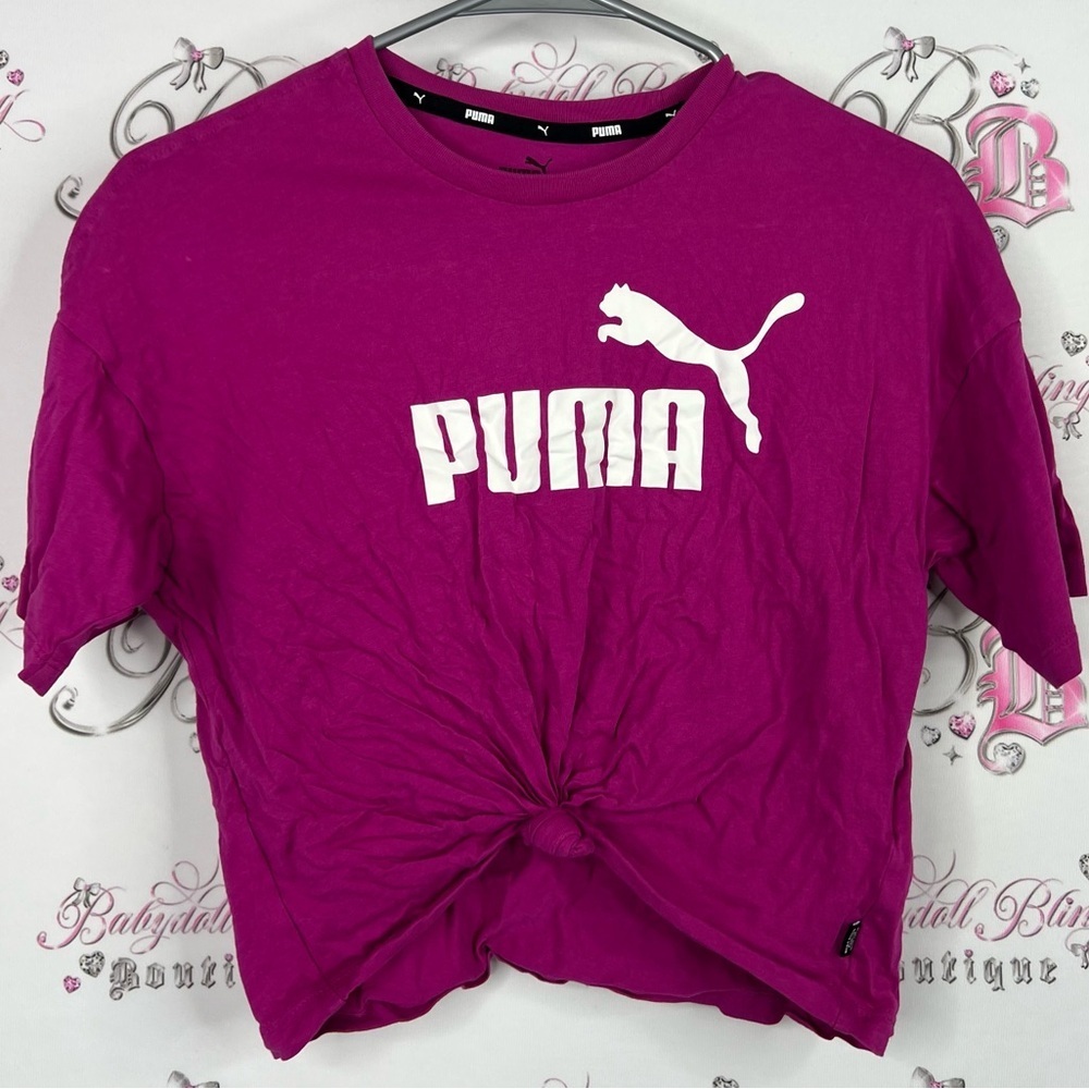 Puma tshirt tee front twist bright white Fuchsia Tee with White Logo